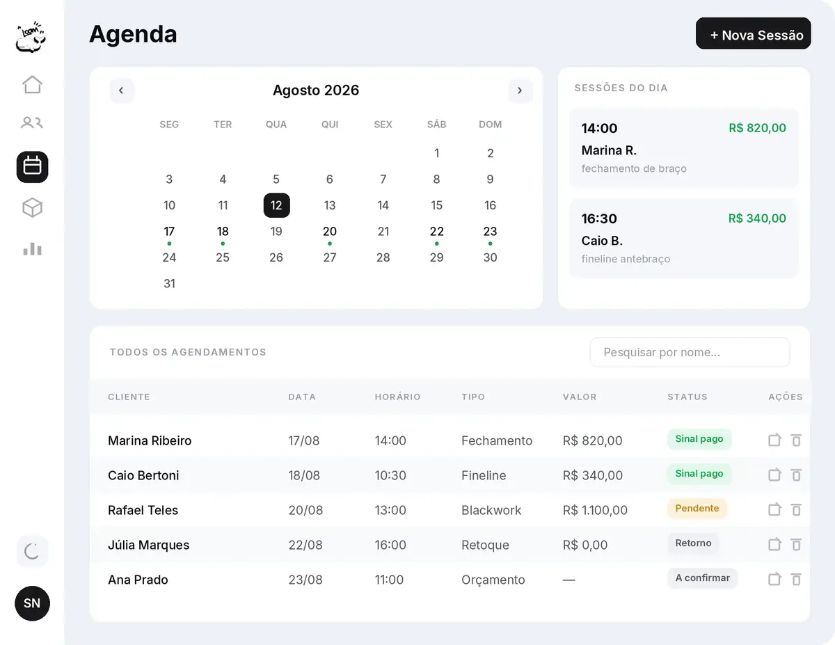Tela da agenda da LOOM: calendario e sessoes da semana